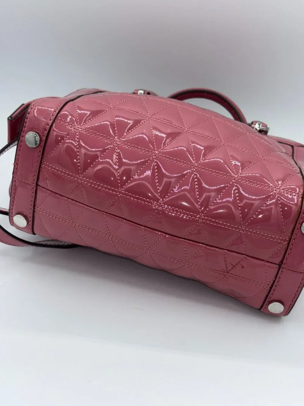 Michael Kors Pink Patent Leather Quilted Satchel Crossbody Bag